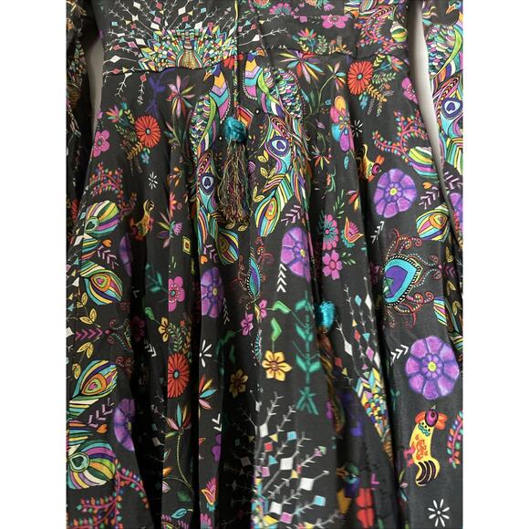 Matthew Williamson Silk Dress laceup with tassel hem bell long slv bright New 4 - Picture 8 of 16